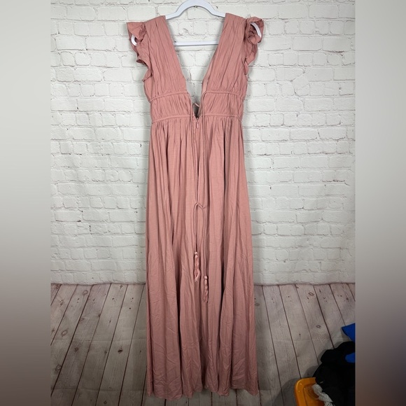 Azazie Dusty Pink Floor Length Front Slit Deep V Neck Bridesmaid Dress Sz 6 GUC - Picture 10 of 10